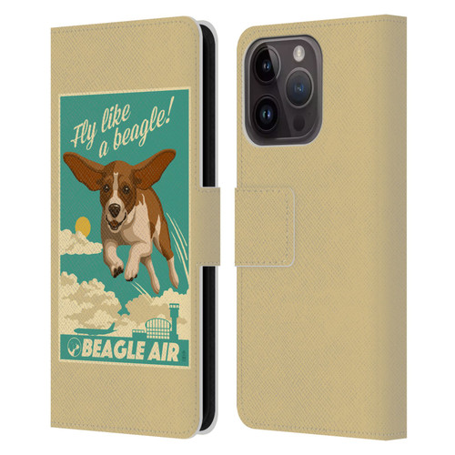 Lantern Press Dog Collection Fly Like A Beagle Leather Book Wallet Case Cover For Apple iPhone 15 Pro