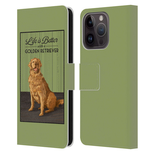 Lantern Press Dog Collection Life Is Better With A Golden Retriever Leather Book Wallet Case Cover For Apple iPhone 15 Pro