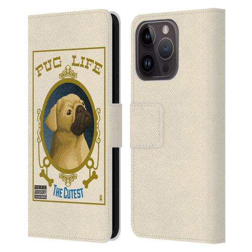 Lantern Press Dog Collection Pug Life Leather Book Wallet Case Cover For Apple iPhone 15 Pro