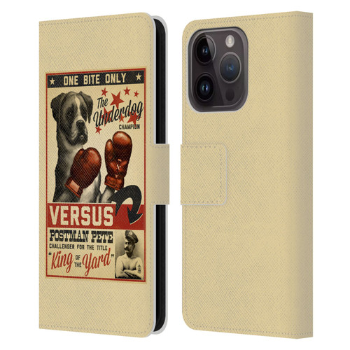 Lantern Press Dog Collection Versus Leather Book Wallet Case Cover For Apple iPhone 15 Pro