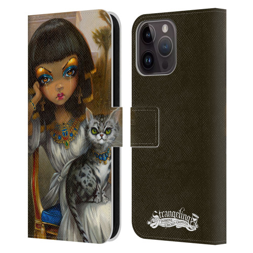 Strangeling Art Egyptian Girl with Cat Leather Book Wallet Case Cover For Apple iPhone 15 Pro Max