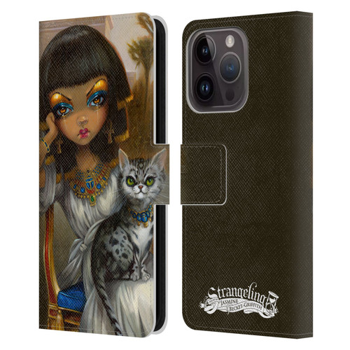 Strangeling Art Egyptian Girl with Cat Leather Book Wallet Case Cover For Apple iPhone 15 Pro