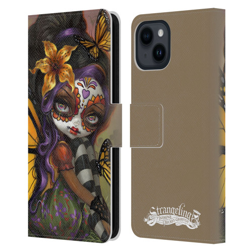 Strangeling Fairy Art Day of Dead Butterfly Leather Book Wallet Case Cover For Apple iPhone 15