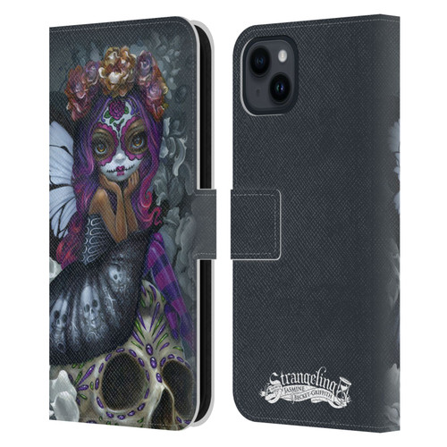 Strangeling Fairy Art Day of Dead Skull Leather Book Wallet Case Cover For Apple iPhone 15 Plus