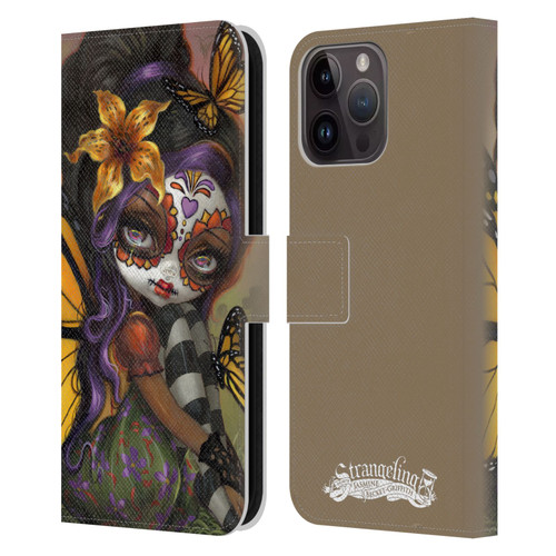 Strangeling Fairy Art Day of Dead Butterfly Leather Book Wallet Case Cover For Apple iPhone 15 Pro Max