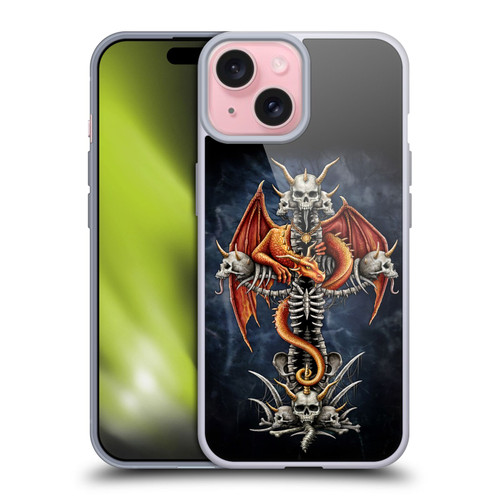Sarah Richter Fantasy Creatures Red Dragon Guarding Bone Cross Soft Gel Case for Apple iPhone 15