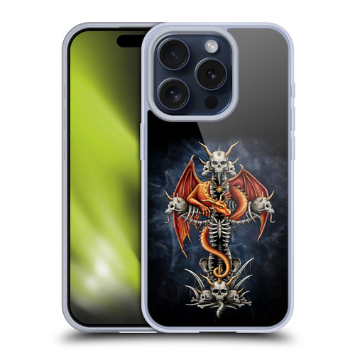 Sarah Richter Fantasy Creatures Red Dragon Guarding Bone Cross Soft Gel Case for Apple iPhone 15 Pro