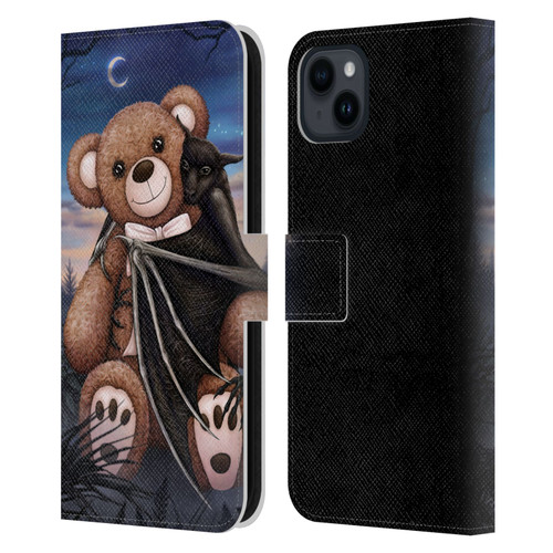 Sarah Richter Animals Bat Cuddling A Toy Bear Leather Book Wallet Case Cover For Apple iPhone 15 Plus