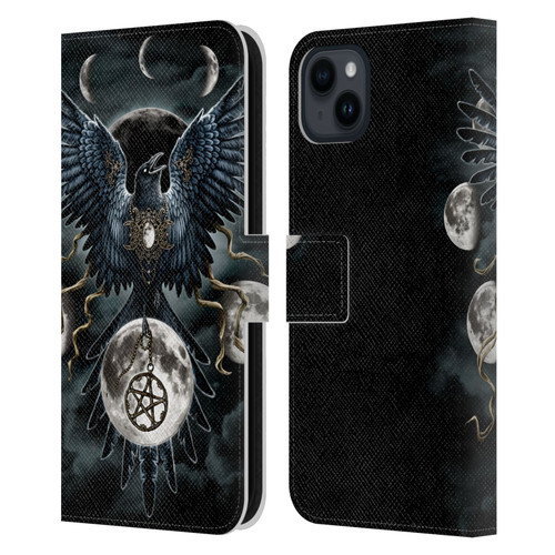 Sarah Richter Animals Gothic Black Raven Leather Book Wallet Case Cover For Apple iPhone 15 Plus