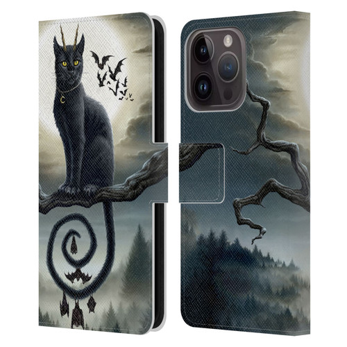Sarah Richter Animals Gothic Black Cat & Bats Leather Book Wallet Case Cover For Apple iPhone 15 Pro
