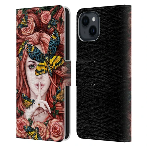Sarah Richter Fantasy Silent Girl With Red Hair Leather Book Wallet Case Cover For Apple iPhone 15