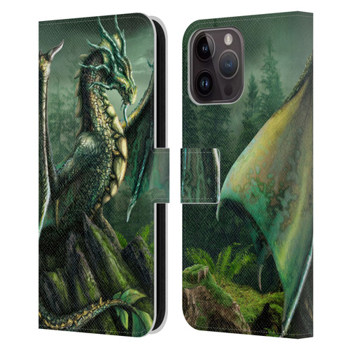 Sarah Richter Fantasy Creatures Green Nature Dragon Leather Book Wallet Case Cover For Apple iPhone 15 Pro Max