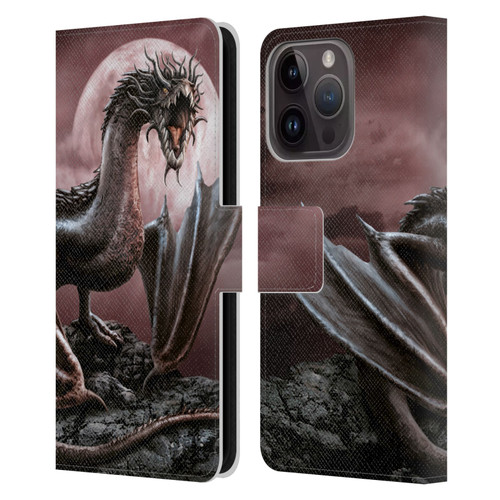 Sarah Richter Fantasy Creatures Black Dragon Roaring Leather Book Wallet Case Cover For Apple iPhone 15 Pro
