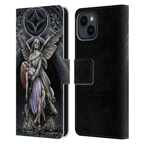 Sarah Richter Gothic Stone Angel With Skull Leather Book Wallet Case Cover For Apple iPhone 15