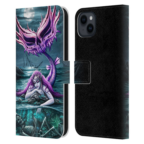 Sarah Richter Gothic Mermaid With Skeleton Pirate Leather Book Wallet Case Cover For Apple iPhone 15 Plus
