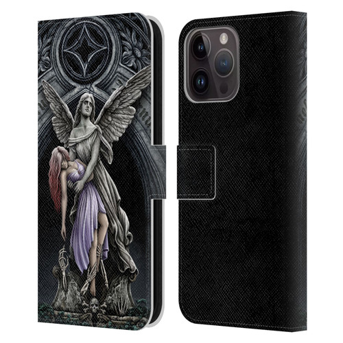 Sarah Richter Gothic Stone Angel With Skull Leather Book Wallet Case Cover For Apple iPhone 15 Pro Max