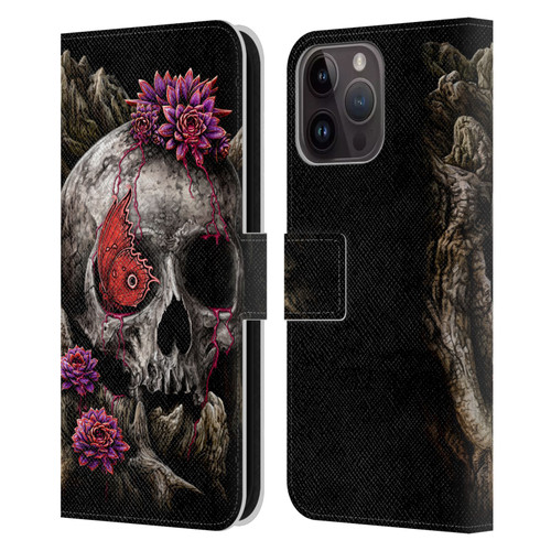 Sarah Richter Skulls Butterfly And Flowers Leather Book Wallet Case Cover For Apple iPhone 15 Pro Max