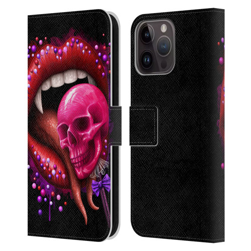 Sarah Richter Skulls Red Vampire Candy Lips Leather Book Wallet Case Cover For Apple iPhone 15 Pro Max