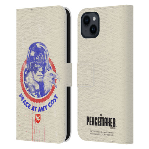 Peacemaker: Television Series Graphics Christopher Smith & Eagly Leather Book Wallet Case Cover For Apple iPhone 15 Plus