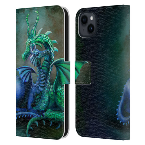Rose Khan Dragons Green And Blue Leather Book Wallet Case Cover For Apple iPhone 15 Plus