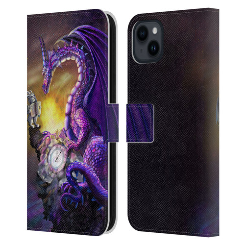 Rose Khan Dragons Purple Time Leather Book Wallet Case Cover For Apple iPhone 15 Plus