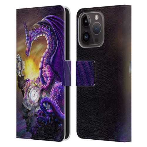 Rose Khan Dragons Purple Time Leather Book Wallet Case Cover For Apple iPhone 15 Pro