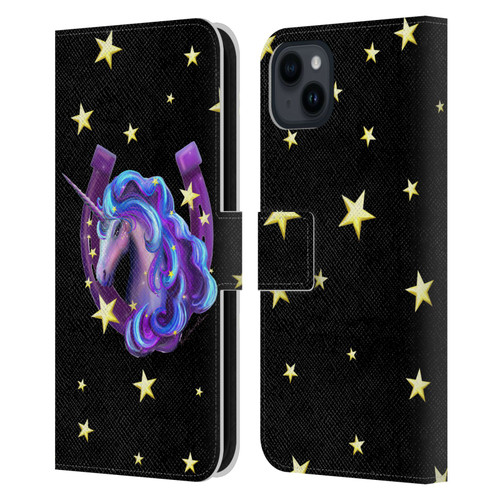 Rose Khan Unicorn Horseshoe Stars Leather Book Wallet Case Cover For Apple iPhone 15 Plus