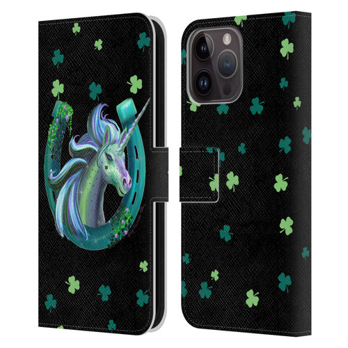 Rose Khan Unicorn Horseshoe Green Shamrock Leather Book Wallet Case Cover For Apple iPhone 15 Pro Max