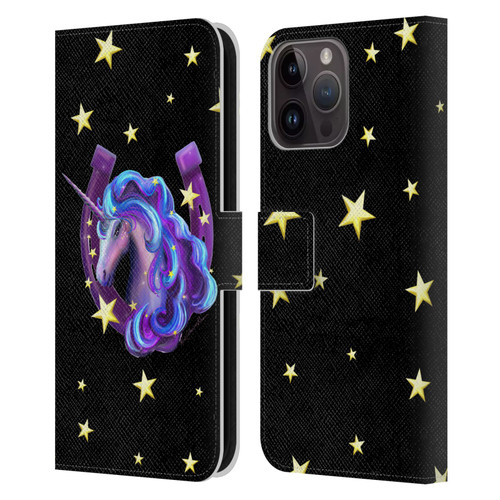 Rose Khan Unicorn Horseshoe Stars Leather Book Wallet Case Cover For Apple iPhone 15 Pro Max