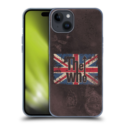The Who Band Art Union Jack Distressed Look Soft Gel Case for Apple iPhone 15 Plus