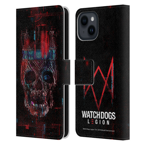 Watch Dogs Legion Key Art Skull Glitch Leather Book Wallet Case Cover For Apple iPhone 15