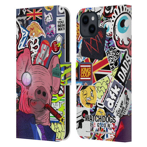 Watch Dogs Legion Street Art Winston Stickerbomb Leather Book Wallet Case Cover For Apple iPhone 15 Plus