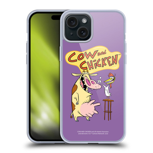 Cow and Chicken Graphics Character Art Soft Gel Case for Apple iPhone 15 Plus