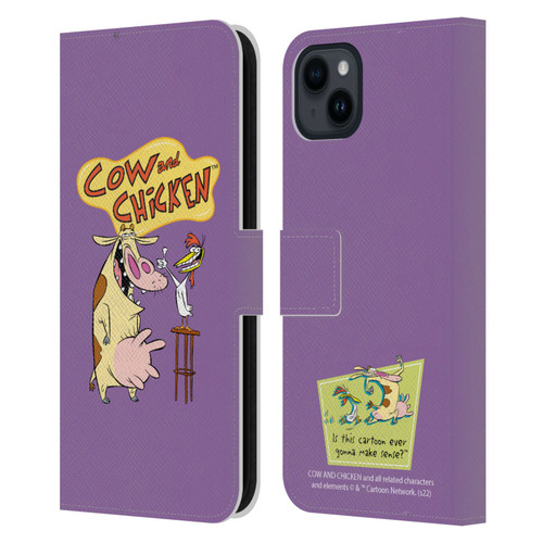 Cow and Chicken Graphics Character Art Leather Book Wallet Case Cover For Apple iPhone 15 Plus
