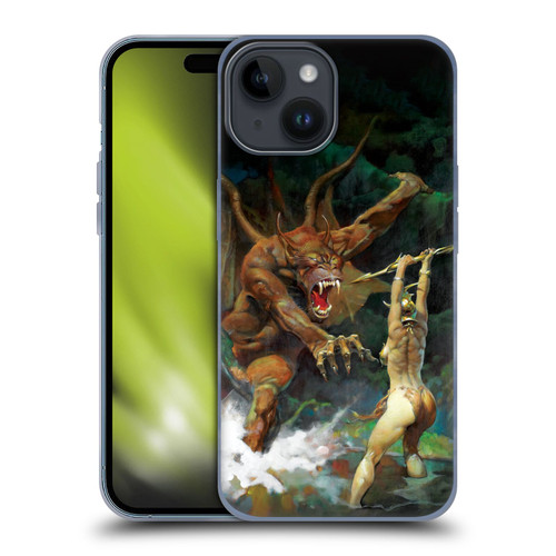 Frank Frazetta Medieval Fantasy Girl and the Beast Soft Gel Case for Apple iPhone 15