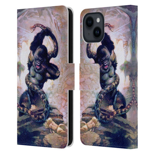 Frank Frazetta Fantasy Gorilla With Snake Leather Book Wallet Case Cover For Apple iPhone 15