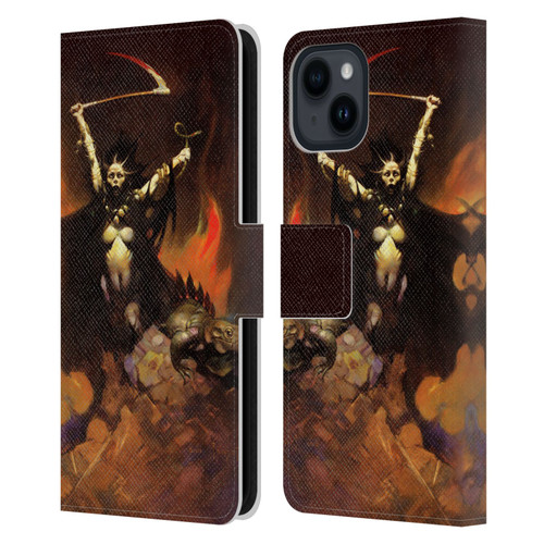 Frank Frazetta Fantasy Woman With A Scythe Leather Book Wallet Case Cover For Apple iPhone 15
