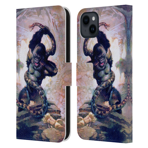 Frank Frazetta Fantasy Gorilla With Snake Leather Book Wallet Case Cover For Apple iPhone 15 Plus