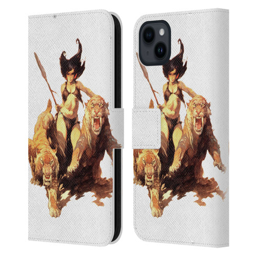 Frank Frazetta Fantasy The Huntress Leather Book Wallet Case Cover For Apple iPhone 15 Plus