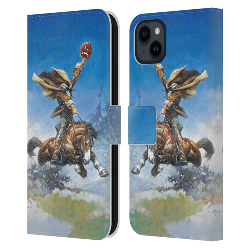 Frank Frazetta Medieval Fantasy Headless Horseman Leather Book Wallet Case Cover For Apple iPhone 15 Plus