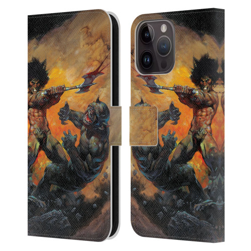 Frank Frazetta Medieval Fantasy Viking Slayer Leather Book Wallet Case Cover For Apple iPhone 15 Pro Max