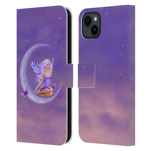 Rachel Anderson Pixies Lavender Moon Leather Book Wallet Case Cover For Apple iPhone 15 Plus