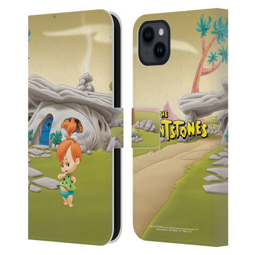 The Flintstones Characters Pebbles Flintstones Leather Book Wallet Case Cover For Apple iPhone 15 Plus
