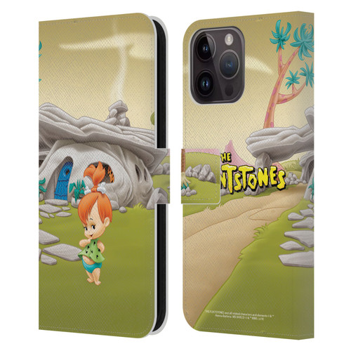 The Flintstones Characters Pebbles Flintstones Leather Book Wallet Case Cover For Apple iPhone 15 Pro Max
