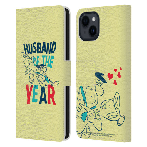 The Flintstones Graphics Husband Of The Year Leather Book Wallet Case Cover For Apple iPhone 15