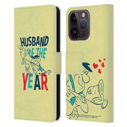 The Flintstones Graphics Husband Of The Year Leather Book Wallet Case Cover For Apple iPhone 15 Pro