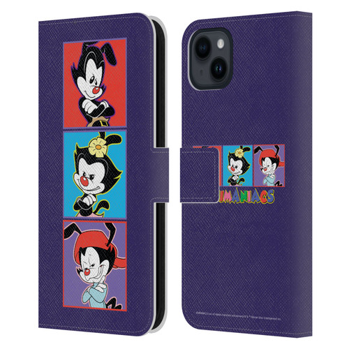 Animaniacs Graphics Tiles Leather Book Wallet Case Cover For Apple iPhone 15 Plus