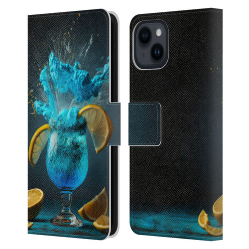 Spacescapes Cocktails Blue Lagoon Explosion Leather Book Wallet Case Cover For Apple iPhone 15