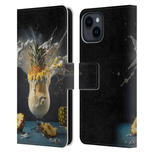 Spacescapes Cocktails Piña Colada Pop Leather Book Wallet Case Cover For Apple iPhone 15