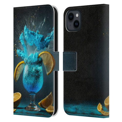 Spacescapes Cocktails Blue Lagoon Explosion Leather Book Wallet Case Cover For Apple iPhone 15 Plus